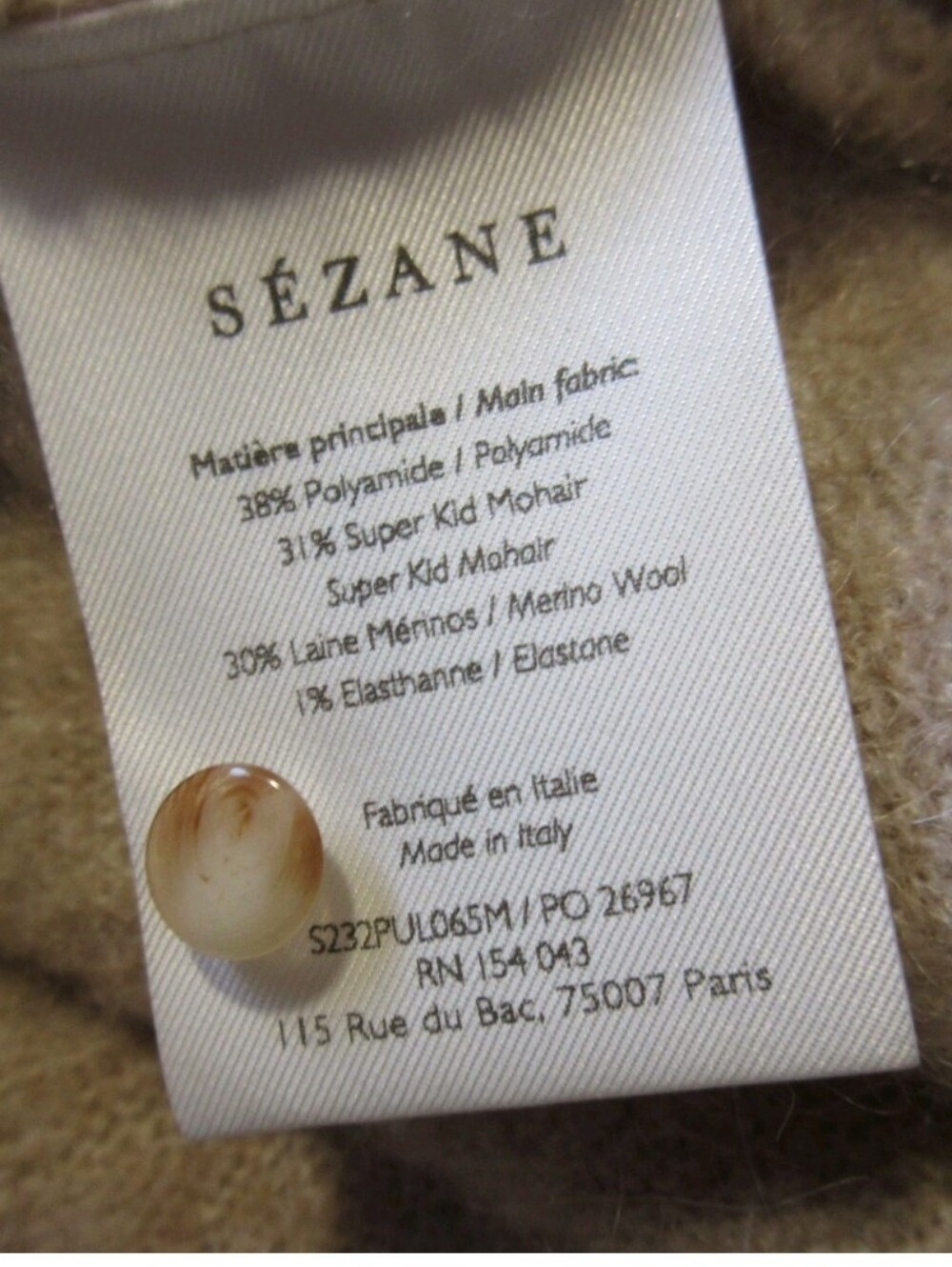 SÉZANE Louise Beige Mohair Jumper Button Sleeve Crew Sweater NWOT - Picture 16 of 16